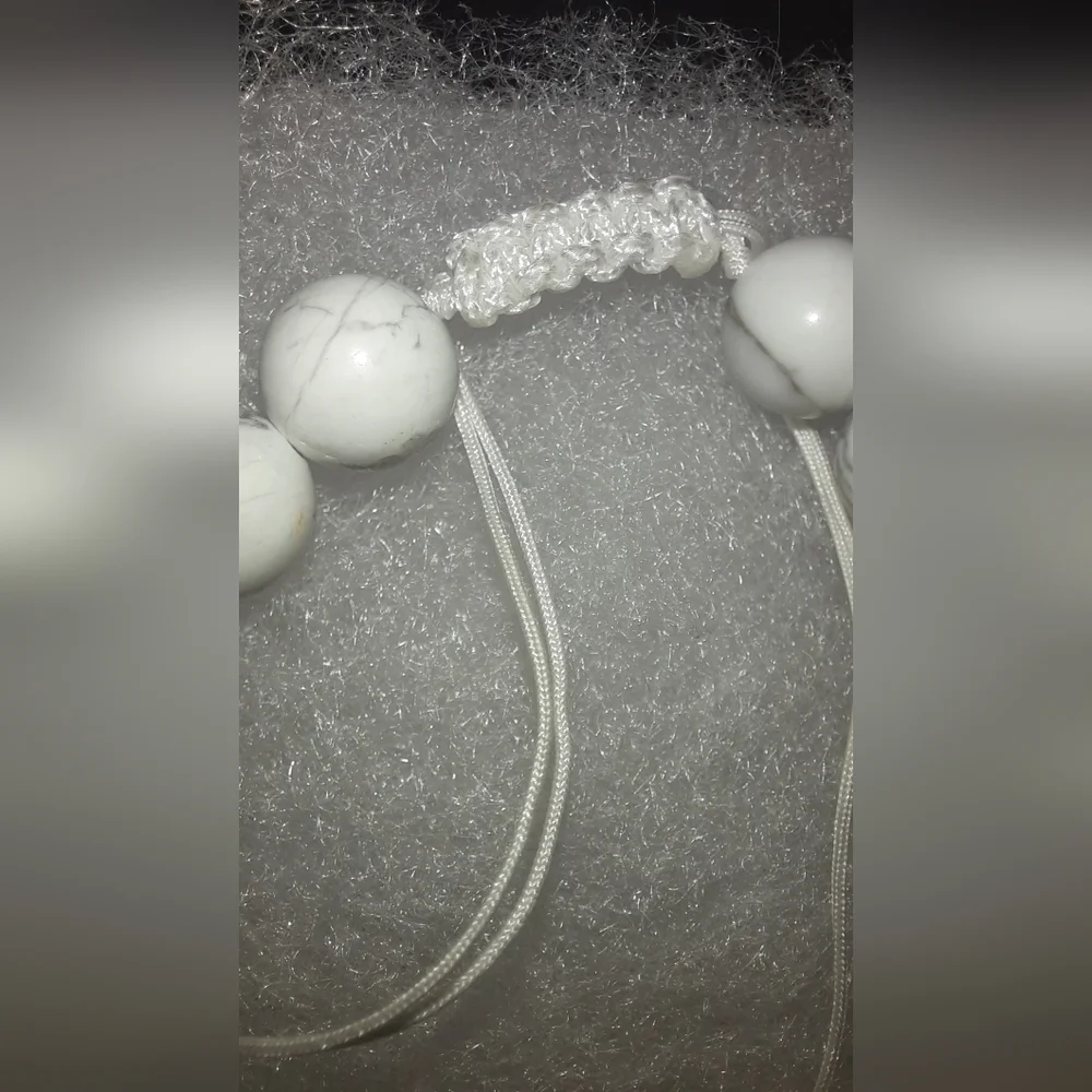 White howlite gemstone beaded adjustable Cord Mens bracelet